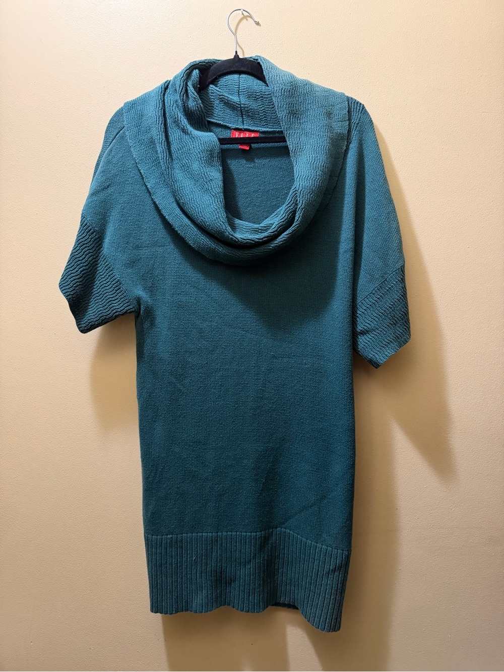 Elle Teal Short-Sleeve Turtleneck Sweater
